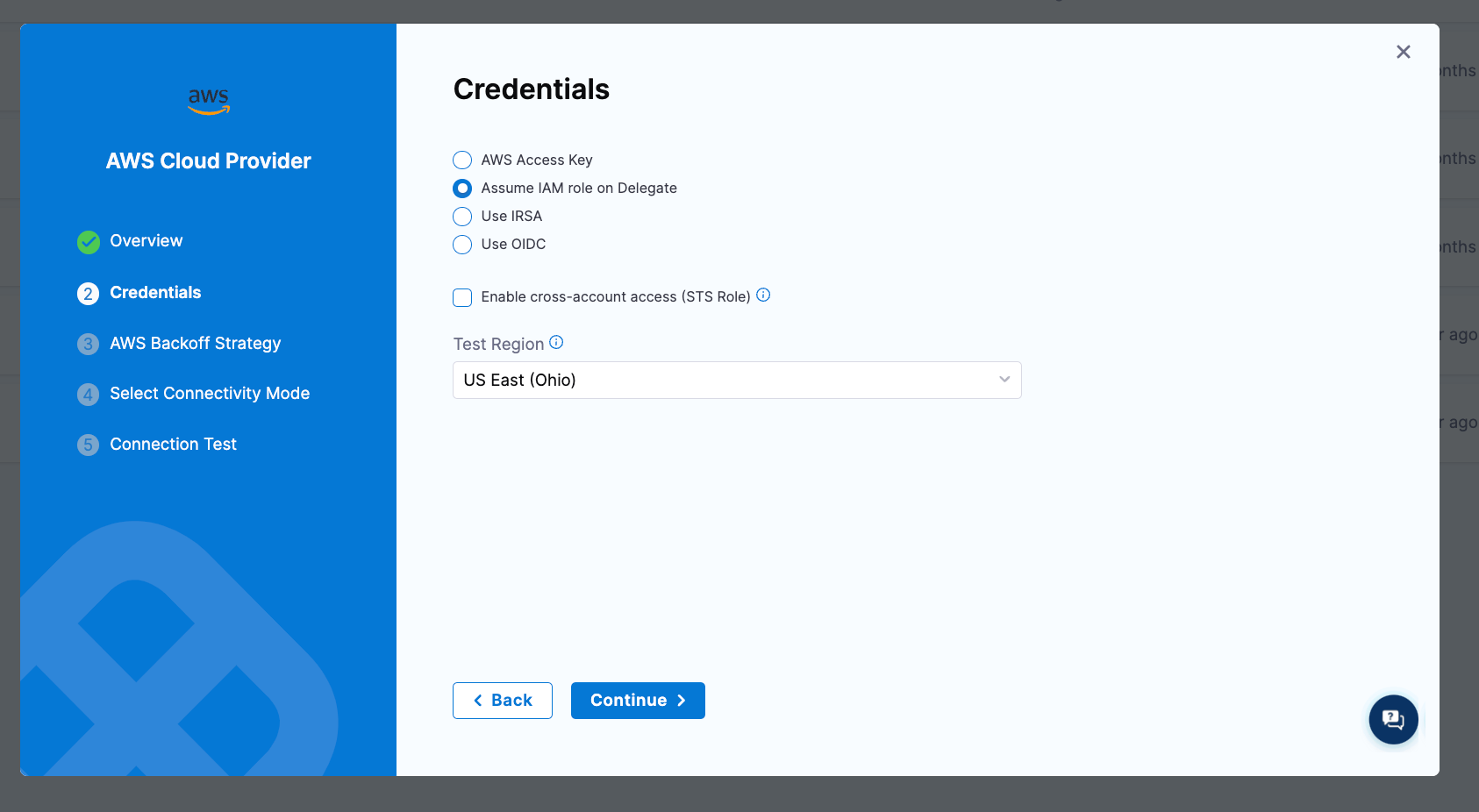 IAM Role on Delegate selected